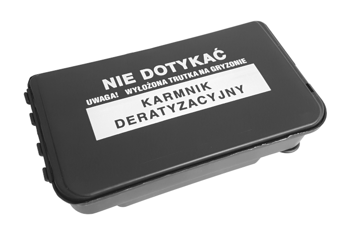 5 karmników deratyzacyjnych CORAL z naklejkami ostrzegawczymi