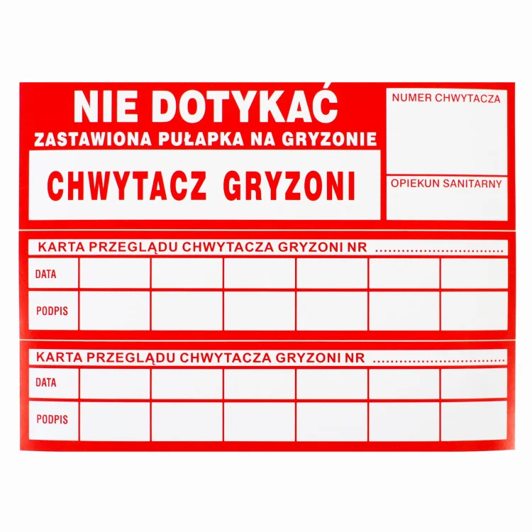 Naklejka na chwytacz deratyzacyjna z tabela