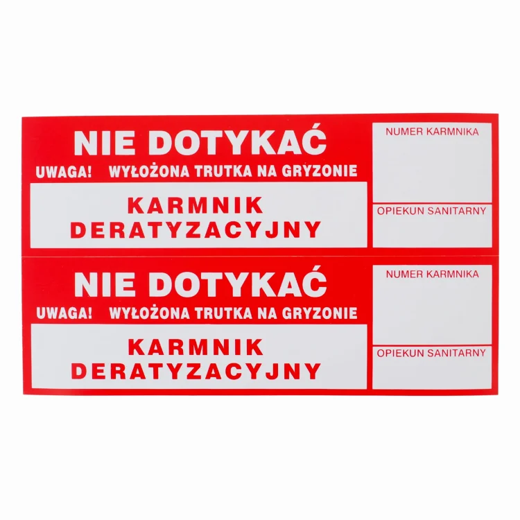 2x naklejka ostrzegawcza czerwona KARMNIK  DERATYZACYJNY