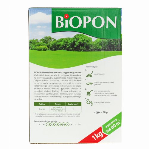 Biopon Zielony Dywan - nawoz zageszczajacy do trawnikow 1kg